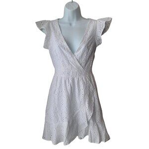 White Prarie Dress Flounce Eyelet Ruffle Flowy Fairy Summer Spring Sz Small